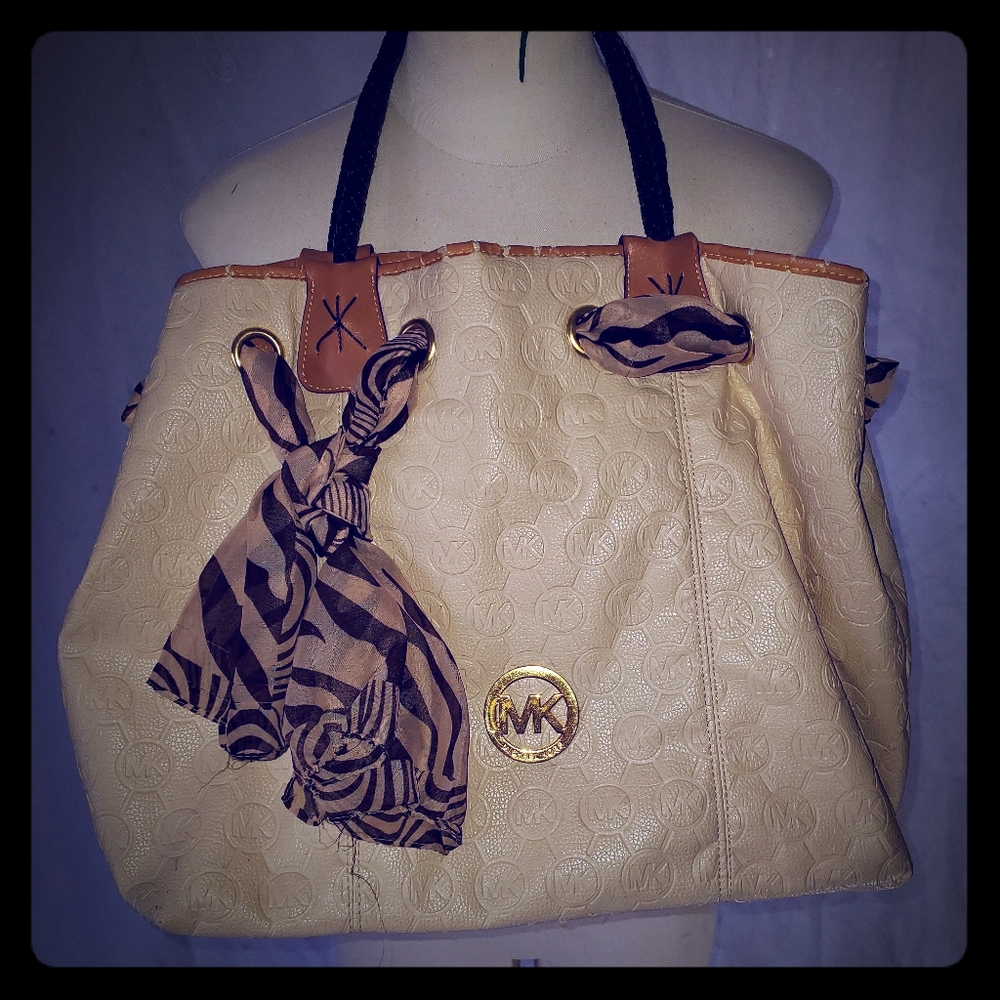 MICHAEL KORS BEAUTIFUL CREAM/BROWN LARGE SATCHEL